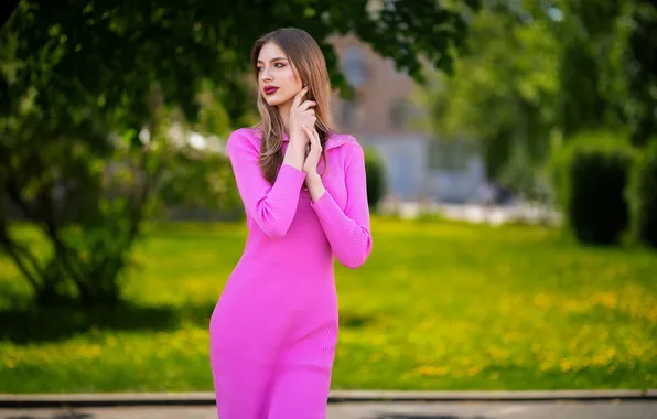 Girl, pose, hands, figure, pink dress, Dmitry Shulgin