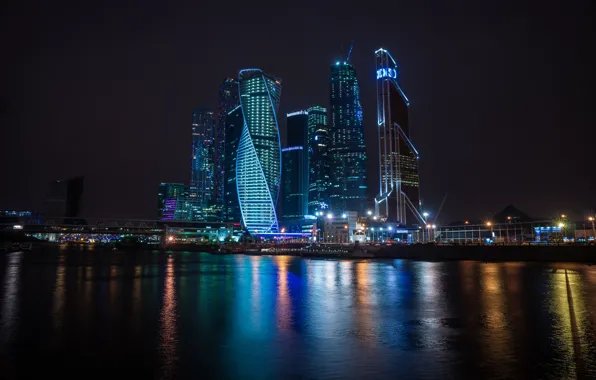 Night, the city, skyscrapers, backlight, Moscow, Russia, Russia, capital