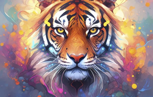 Look, nature, tiger, picture, watercolor, painting, imitation of watercolor, imitation painting