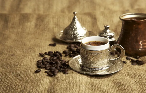 Picture coffee, dishes, drink, Turkish coffee