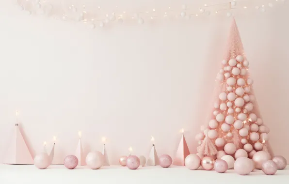 Balls, pink, toy, Christmas, New year, pink, herringbone, light background