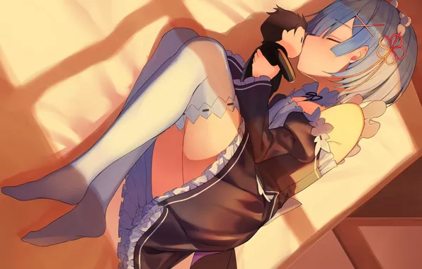 Girl, toy, kiss, anime, art, Re: Zero kara hajime chip isek or Seikatsu, REM