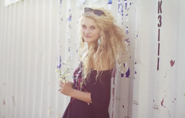 Girl, wall, woman, flowers, model, blond, blonde, female