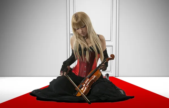 Picture girl, violin, blonde, corset, girl, violin, blonde, corset