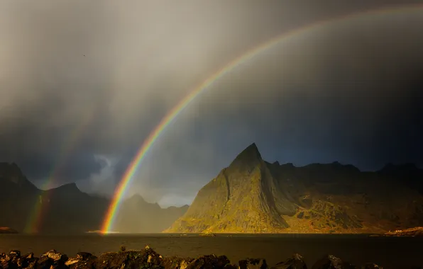 Landscape, mountains, nature, rainbow, valley