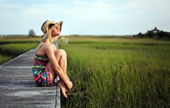 Picture field, summer, girl, hat