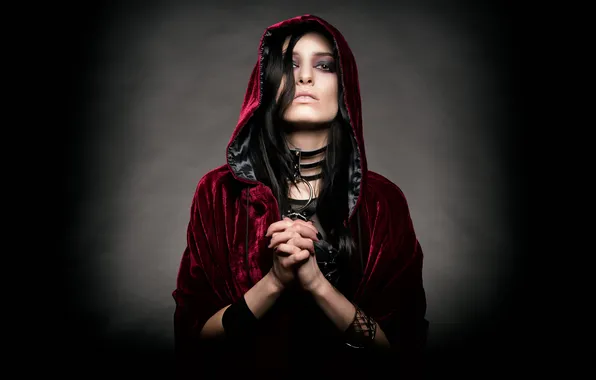 Girl, Gothic, brunette, hood, Cape, Sol, Erik Rozma