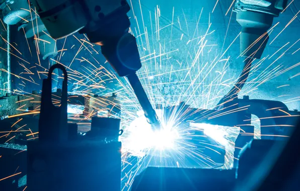 Picture industrial, sparks, Machinery, robotic welders