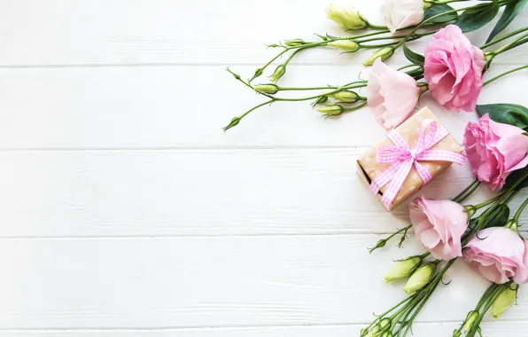 Wallpaper flowers, white, wood, pink, eustoma