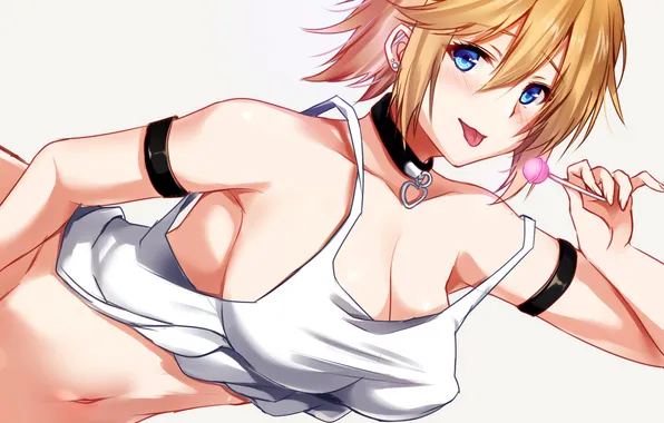 Girl, sexy, cleavage, boobs, anime, blue eyes, beautiful, short hair