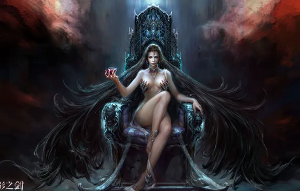 Girl, decoration, hair, bowl, art, the throne