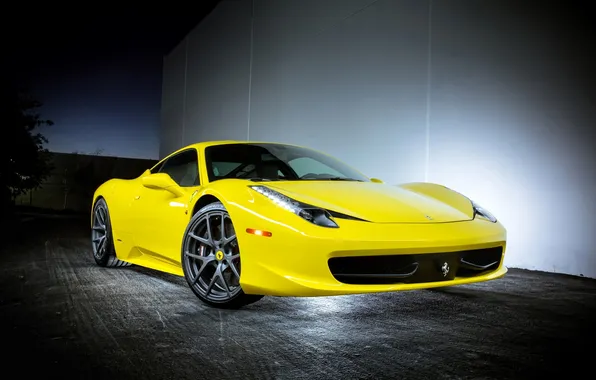Yellow, Italy, Ferrari, Ferrari, yellow, the front, 458 italia, headlights