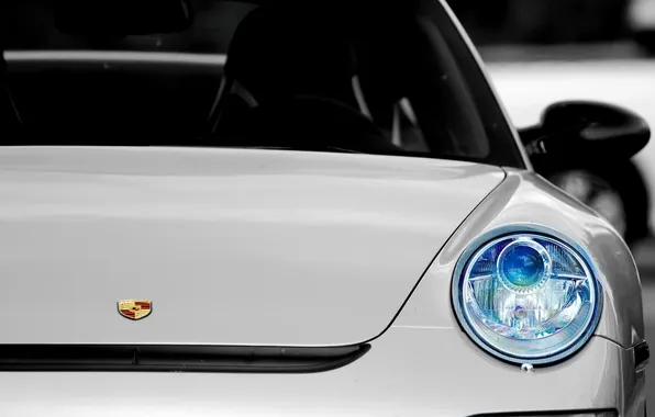 Picture white, black, headlight, 997, Porsche, GT3