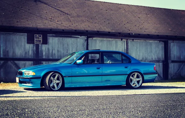 Picture tuning, BMW, side, blue, stance, bmw e38, 750il