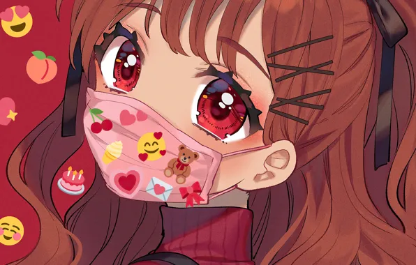Face, girl, stickers, emoticons, clips, big eyes, medical face mask