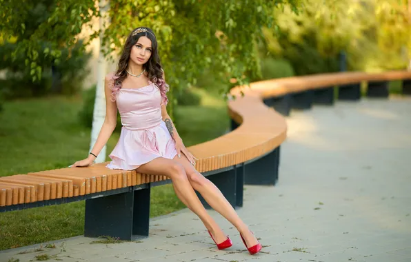 Girl, pose, dress, shoes, legs