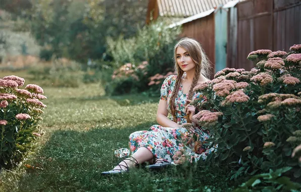 Girl, flowers, nature, garden