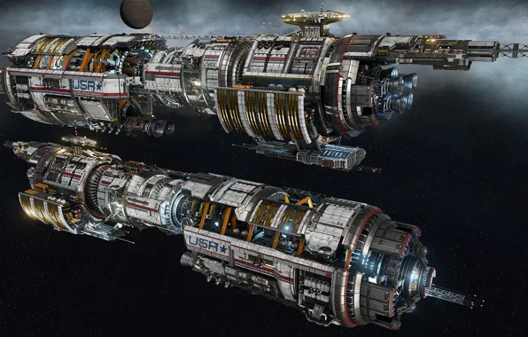 Space, planet, stars, Fractured Space, USR Pioneer
