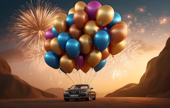 Machine, balls, balloons, holiday, balls, Shine, salute, blue