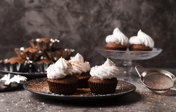 Cream, cupcakes, chocolate, ILONA SHOROKHOVA