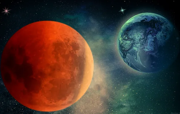 Space, stars, planet, satellite