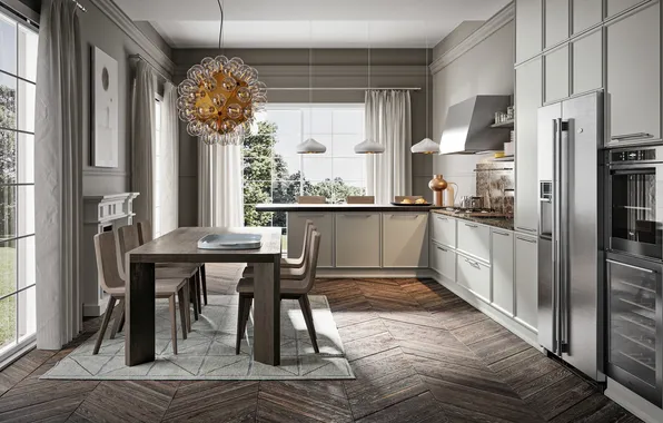 Style, Villa, interior, Italy, kitchen, dining room, dining area, Italian design