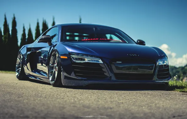 Audi, Audi, Blue, Machine, Lights, Audi R8, Supercar, The front