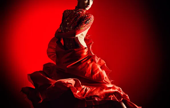 Girl, red, background, dance, flamenco, Flamenco