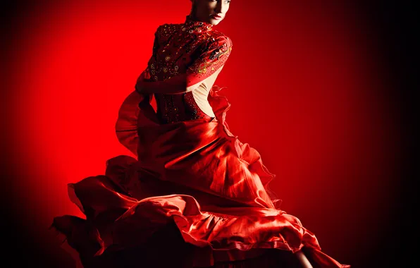 Red, background, Girl, dance, flamenco, flamenco