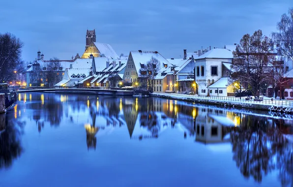 Winter, the city, river, photo, home, Germany