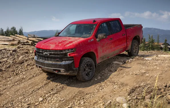 Picture red, stones, Chevrolet, pickup, the ground, Silverado, Z71, Trail Boss