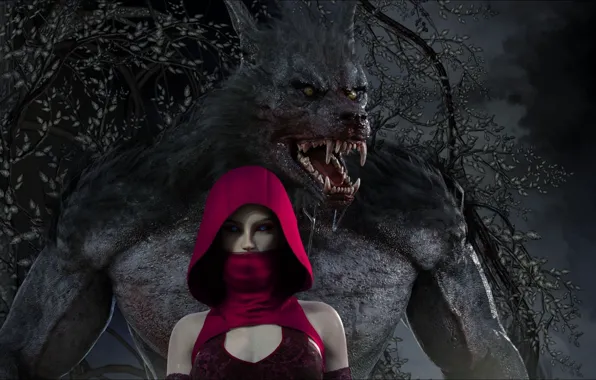 Night, emotions, little red riding hood, Friday, horror, fantasy, monster, fantasy
