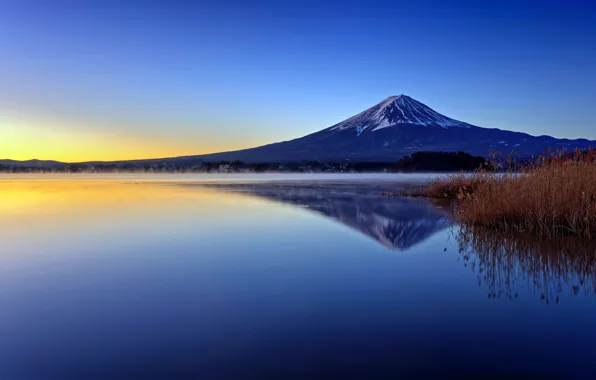 Picture mountain, morning, Japan, the sky, the beauty of nature, lake, Fuji, space