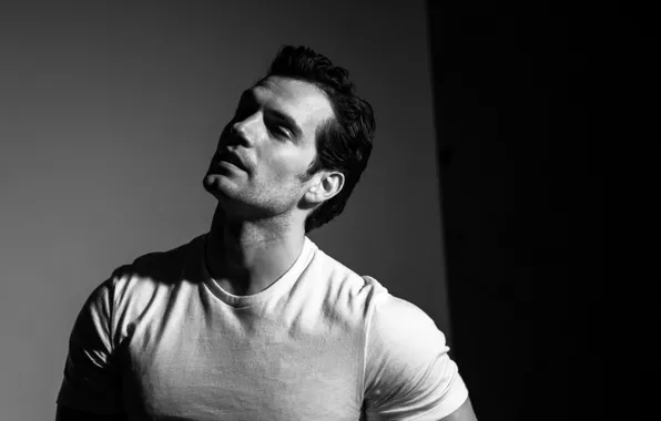 Picture portrait, t-shirt, actor, black and white, Henry Cavill, Henry Cavill, Men's Fitness