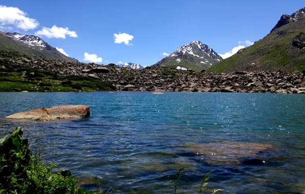 Mountains, lake, mountain lake, the tops of the mountains