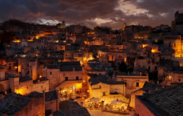 Night, lights, Italy, Basilicata, Mater