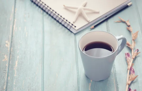 Coffee, Notepad, starfish