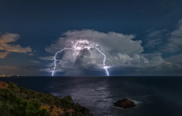 Picture sea, the storm, storm, lightning, France, France, Cote d'azur, French Riviera