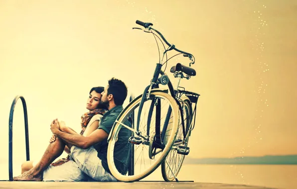 Picture girl, bike, background, stay, widescreen, Wallpaper, mood, woman