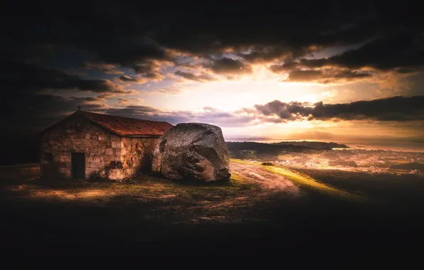 Night, house, stone