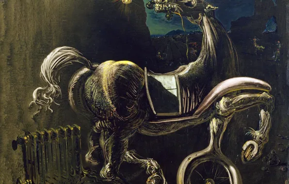 Surrealism, picture, Salvador Dali, Salvador Dali, Car Wreckage Give Rise To A Blind Horse