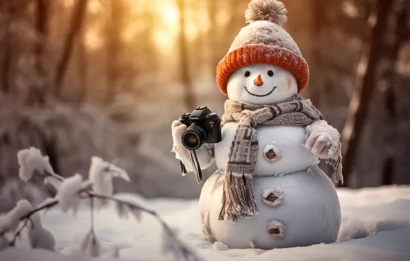 Winter, snow, New Year, Christmas, snowman, Christmas, winter, snow