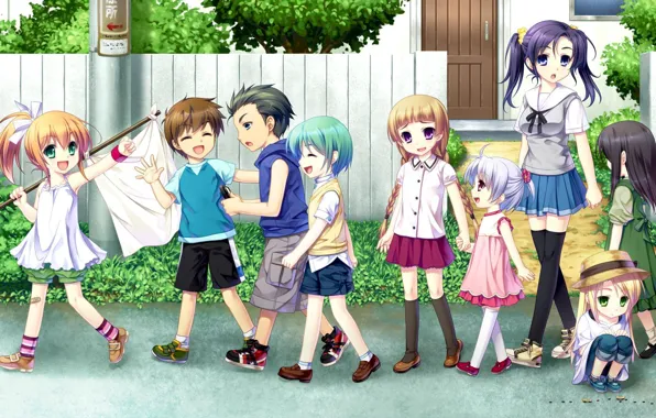 Picture the game, children, art, walk, Sora no Mukou de Sakimasu You Ni, anime