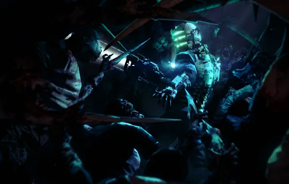 Picture Dead Space, dead space, Isaac Clarke, Necromorphs, surrounded
