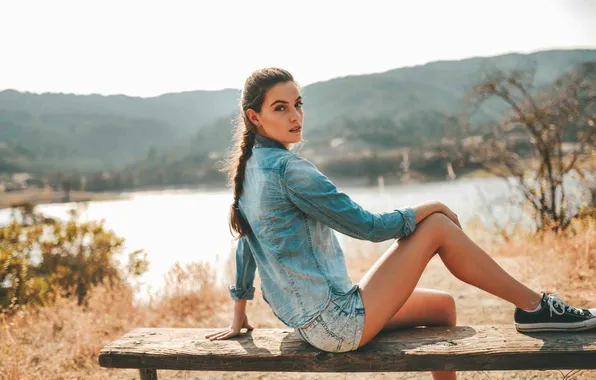 Picture girl, bench, pose