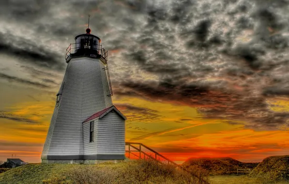 The sky, clouds, lighthouse, the evening, hdr, glow