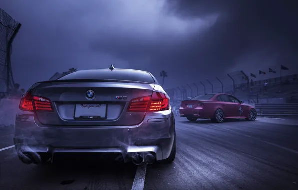 Picture the sky, red, clouds, smoke, silver, BMW, BMW, red