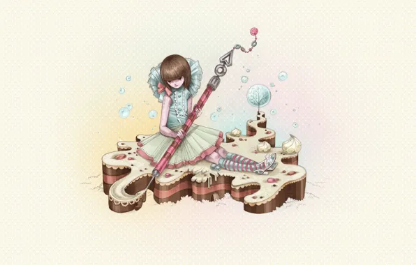 Figure, Girl, cake