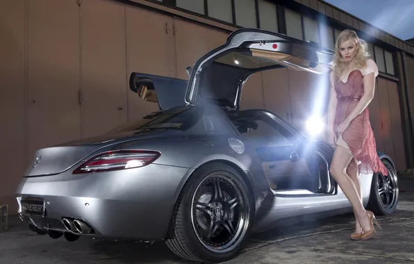 Auto, look, girl, Girls, dress, Mercedes, open doors