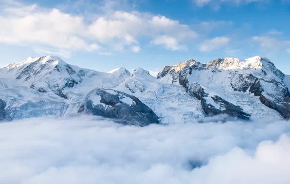 The sky, clouds, snow, mountains